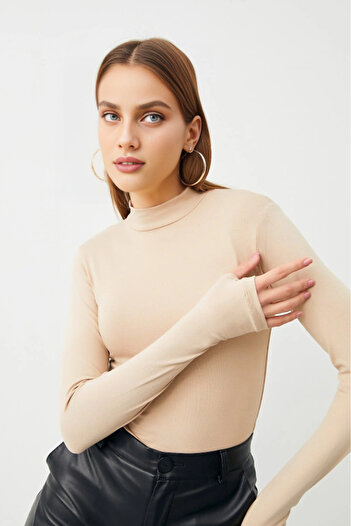 Housess Women's Blouse Bodysuit with Finger Detail