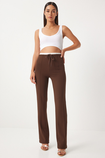 Happiness İstanbul Woman's Brown Detailed Knitted Trousers RV00157