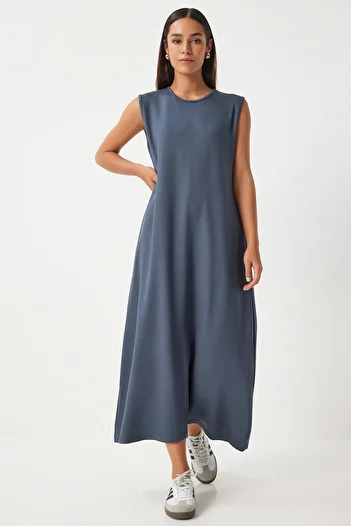 Happiness İstanbul Rochie tricotată de vară fără mâneci Lycra antracit - BF00098