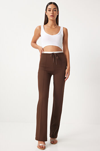 Happiness İstanbul Woman's Brown Detailed Knitted Trousers RV00157