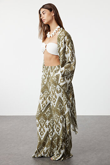Trendyol Collection Mono Patterned Belted Mini Woven Kimono&Kaftan Tbess24Km00050