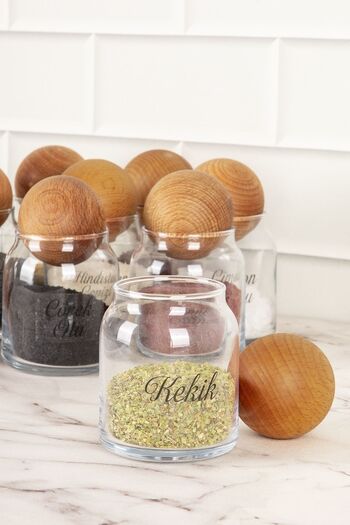 DNS HOME 9-Piece Glass Jar Set with Lids, Storage Container with Transparent Label, Spice Jar Set, 300 ml
