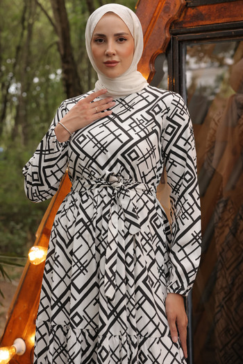 benguen 452 Μοντέλο Λευκό Φόρεμα Hijab με σχέδια