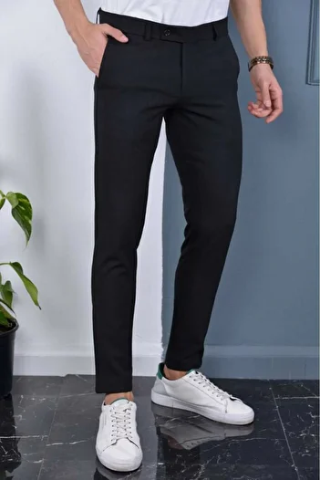 GörSeç Men's Black Color Italian Cut Slimfit Fabric Trousers