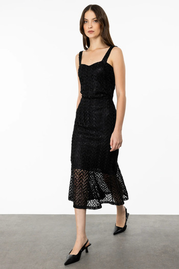 Ekol Black Midi Lace Skirt