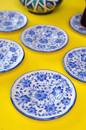JAMUOR 12cm 6 Piece Mess Fulya Porcelain Tea Plate Set