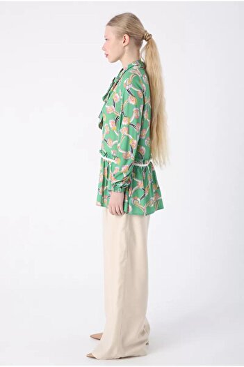 ALLDAY 23ds50176al0 Patterned Viscose Women's Tunic with Scarf Collar