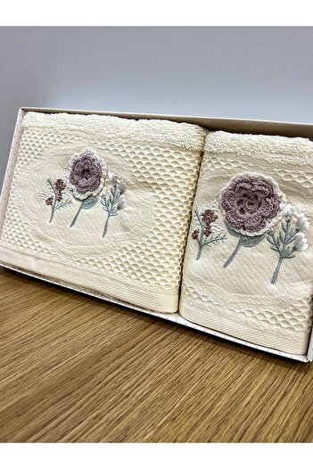 AYHANHOME 3D Flower Embroidered Boxed Dowry 1 Piece 50x90 Hand Face Towel 1 Piece 30x50 Kitchen Towel