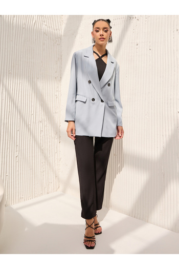 Styli Oversized Fit Longline Double Breasted Blazer