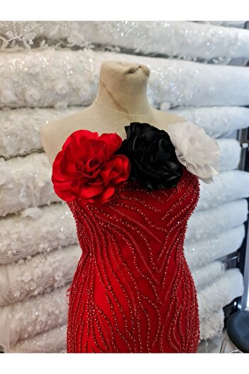 Esteks Dantel ve Tekstil Aksesuarları 15 cm Brooch Fabric Pinned Collar Flower Rose