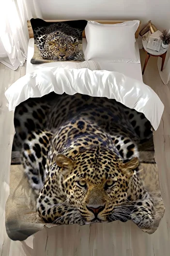 3D ELSE HALI Cotton Satin Kids and Single Duvet Cover Set - Leopard Patterned Print