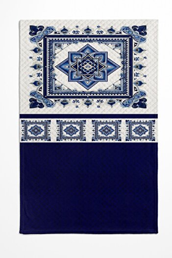 3D ELSE HALI Double Blue and White Floral Patterned Pique Set - Bedspread