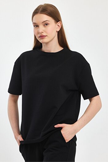 Penyelux Black Soft Textured Crew Neck Oversize T-shirt - 2 Thread Washable