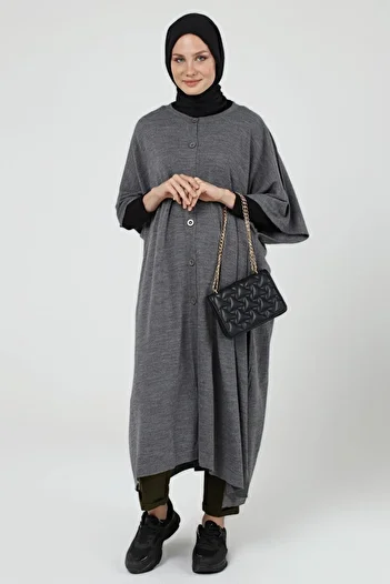 ilmek Women's Buttoned Long Loose Winter Knitwear Poncho 4253