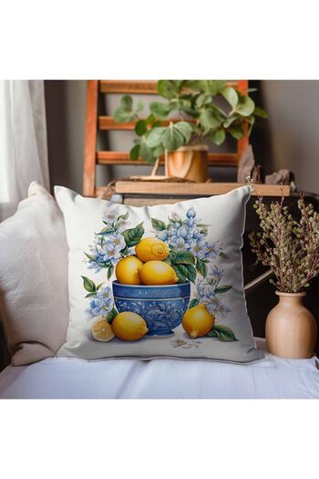 Else Dekor Vintage Lemon Patterned Digital Printed Decorative Double-Sided Throw Pillow Case 43x43cm