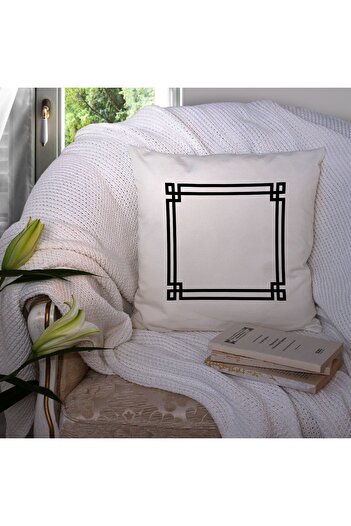 Else Dekor White Sizyah Striped Printed Patterned Digital Printed Throw Pillow Cover