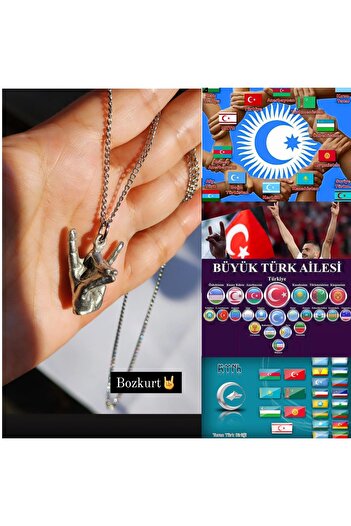 Shopiolog Bozkurt İşaret Kolye Özel Tasarım 3D-Üç Boyutlu Kabartma İşlemeli