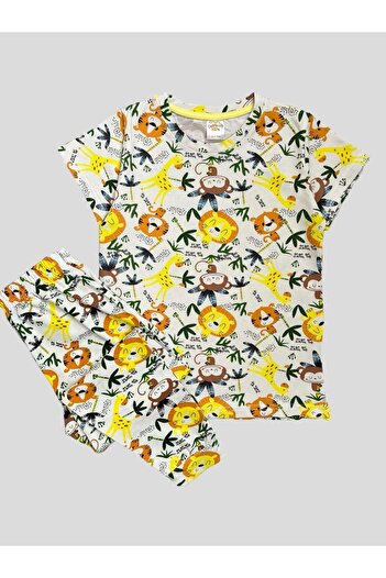 elmas kids Set de pijamale de vară cu mânecă scurtă, 100% bumbac, cu model Safari