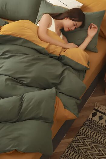 3D ELSE HALI Khaki Mustard Solid Color Double Sided Cotton Satin Single Duvet Cover Set