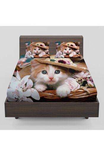 3D ELSE HALI Cute Cat Patterned Elastic Double Sheet Set with Hat 160x200 cm
