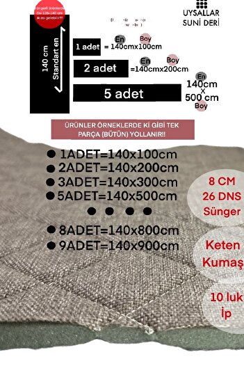 UYSALLAR SUNİ DERİ KETEN KUMAŞ SÜNGERLİ DİKİŞLİ KAPİTONE METRELİK