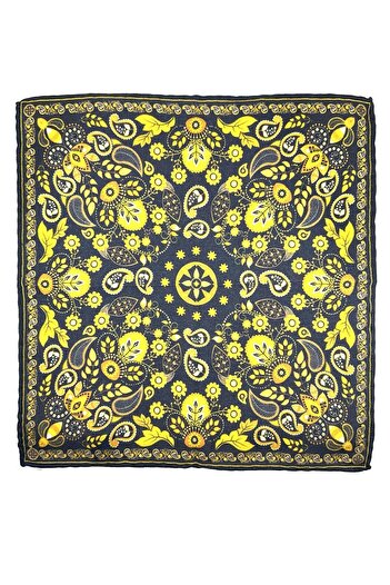Kravatkolik Navy Blue - Yellow Hand Stitched Italian Wool Pocket Handkerchief WL14