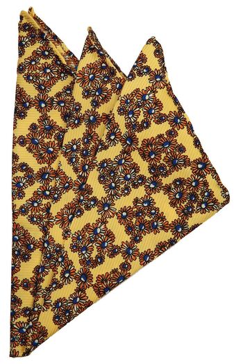 La Pescara Yellow Motif Printed Silk Handkerchief Sps428
