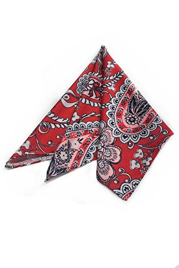 La Pescara Red Shawl Pattern Scarf Bandana 55-55 cm KDNF23