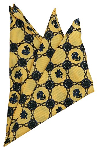La Pescara Men's Yellow Motif Printed Silk Handkerchief SPS318 KRVT8690002221694