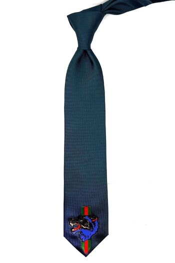 La Pescara Green Plain Wolf Emblem Printed Tie Kk11702
