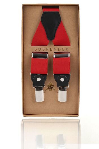 Kravatkolik Red Color Black Leather Connected Men's Trouser Strap Pan100