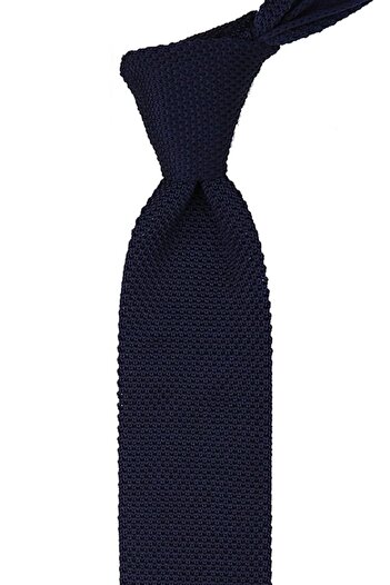 La Pescara Navy Blue Plain Yellow Detailed Knitted Tie 8228