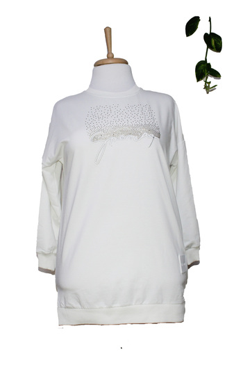İLKON Long Sleeve Crew Neck Women's Sweatshirt Tunic - Printed