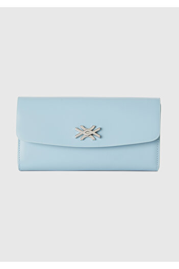 United Colors of Benetton Light Blue Logo Detailed Women's Handbag - Rectangular Buckle