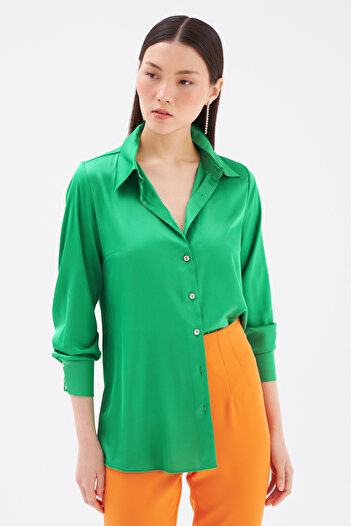 Sateen Emerald Satin Oversize Shirt