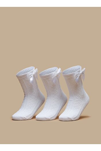Juniors Textured Crew Length Socks with Bow Accent - Set of 3
