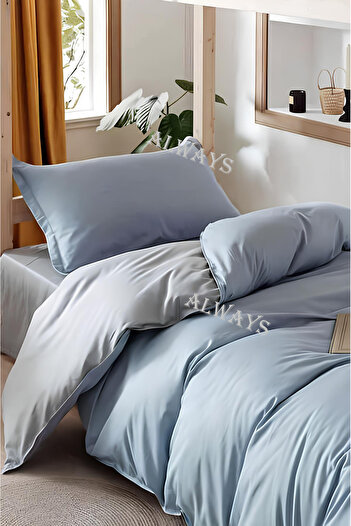 Always Single Elastic Double Sided Duvet Cover Set - Blue/Medium Gray