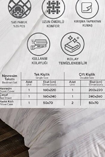 Doqu Home EASY COTON-NEVRESİM TAKIMI-TEK KİŞİLİK-LIZBON