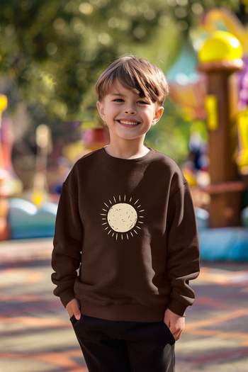 TRENDYOLKIDS Boy's Brown Seasonal Sweatshirt - Thin Galactic Pattern, Crew Neck Tkdaw25sw00005