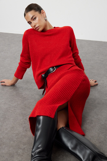 Trendyol Collection Puha textúrájú piros kötöttáru öltöny - TWOAW23AU00217