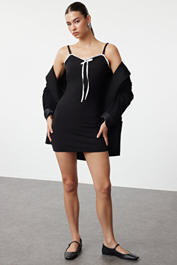 Trendyol Collection Black Bodycon Mini Dress with Bow Detail - TWOSS24EL01126