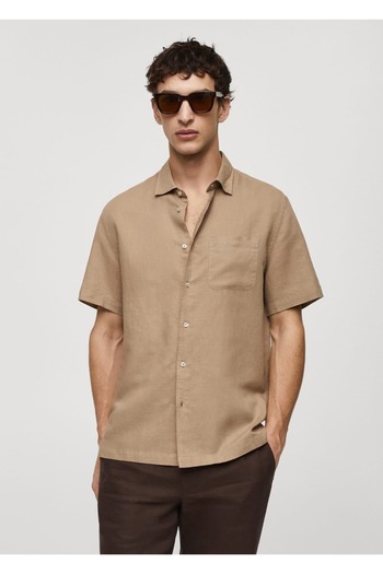 MANGO Man Regular Cut Linen Shirt with Pockets