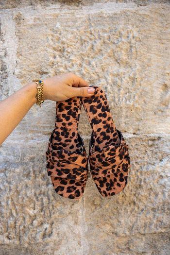 LAMİNTA Leopard Patterned Gold Women's Slippers