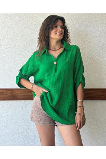 ByEnBi Green Muslin Fakir Tunic - Single Button Std
