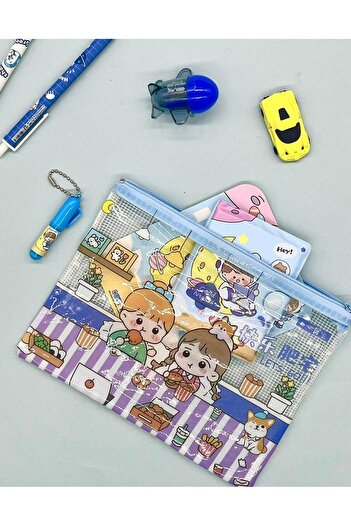 Kağıt Gemi Dükkan Cute Transparent and Zippered Blue A5 File Folder/Collector/Pencil Case/Zipper Bag