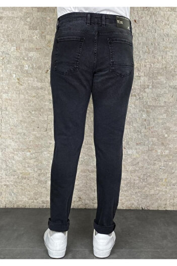 HLT JEANS Erkek Antrasit Taşlamalı Likralı Esnek Slim Fit Jean Kot Pantolon Hlthe001947