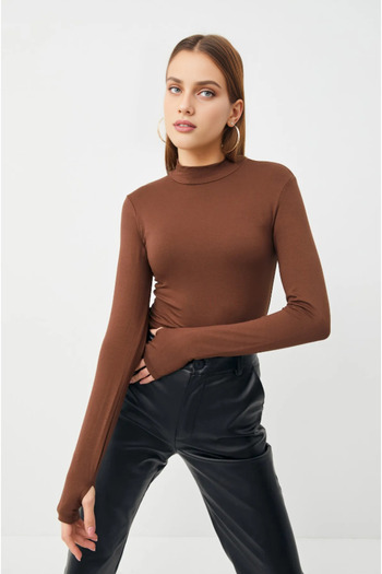 Housess Women's Blouse Bodysuit with Finger Detail