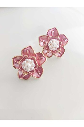 DEVİ fashion Pink Pearl Flower Earrings