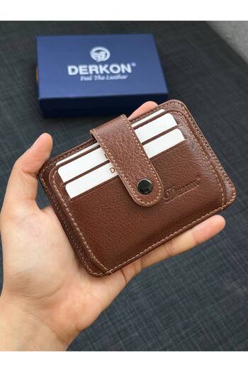 DERKON Unisex Tan Genuine Leather Card Holder - Wallet