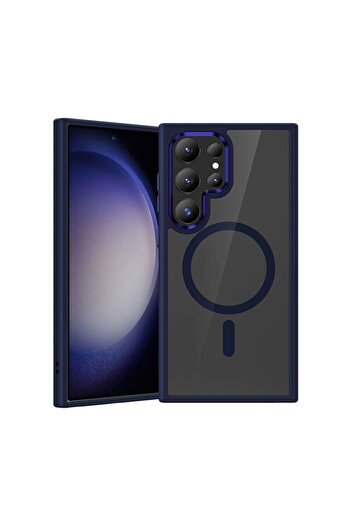 Benks Galaxy S24 Ultra Uyumlu Kılıf Magsafe Şarj Özellik Şeffaf Arka Yüzey Benks MagClap TPU Çerçeve Mavi